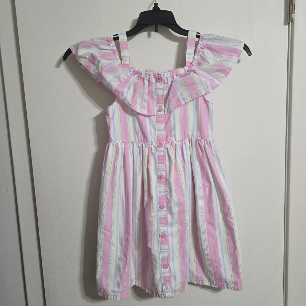 Penelope Mack Pink and Pastel Stripe Ruffle Sundress